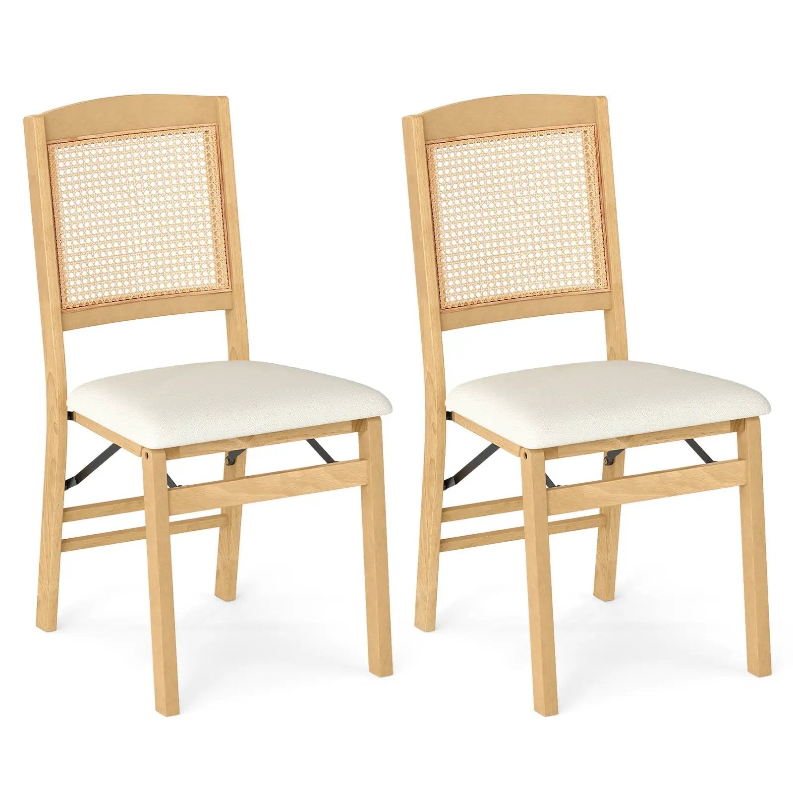 Folding Dining Chairs Set of 2 Rubber Wood Chairs with Linen Padded Seat by DirectDeals