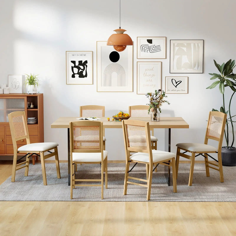 Folding Dining Chairs Set of 2 Rubber Wood Chairs with Linen Padded Seat by DirectDeals