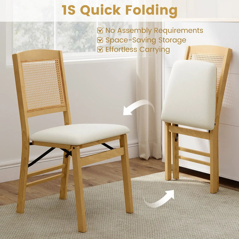 Folding Dining Chairs Set of 2 Rubber Wood Chairs with Linen Padded Seat by DirectDeals