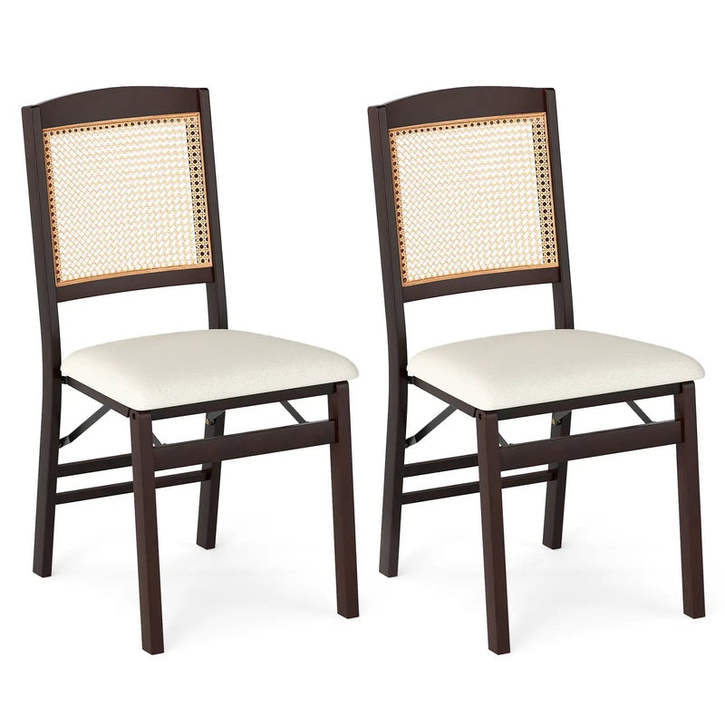Folding Dining Chairs Set of 2 Rubber Wood Chairs with Linen Padded Seat by DirectDeals