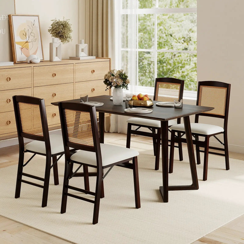 Folding Dining Chairs Set of 2 Rubber Wood Chairs with Linen Padded Seat by DirectDeals