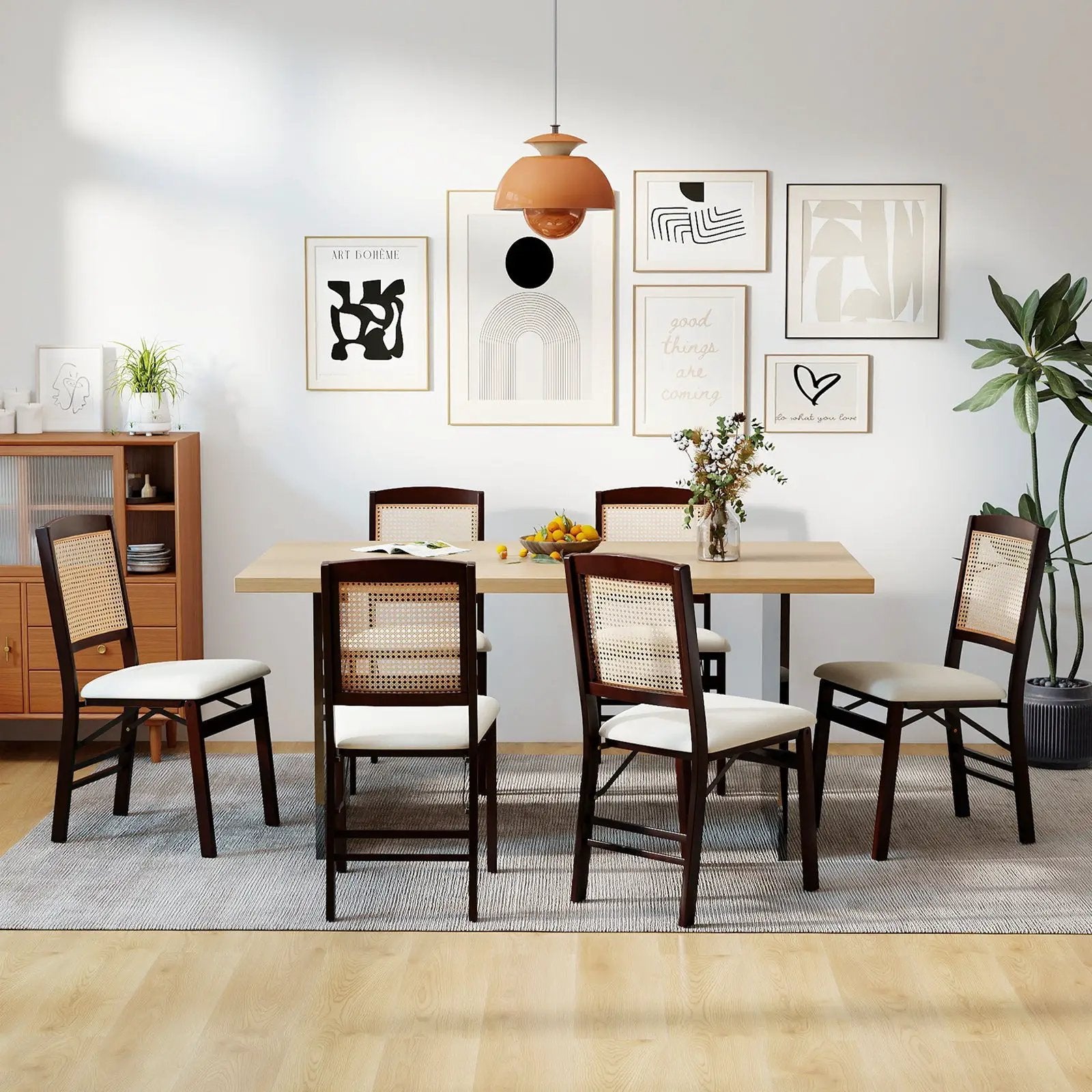 Folding Dining Chairs Set of 2 Rubber Wood Chairs with Linen Padded Seat by DirectDeals