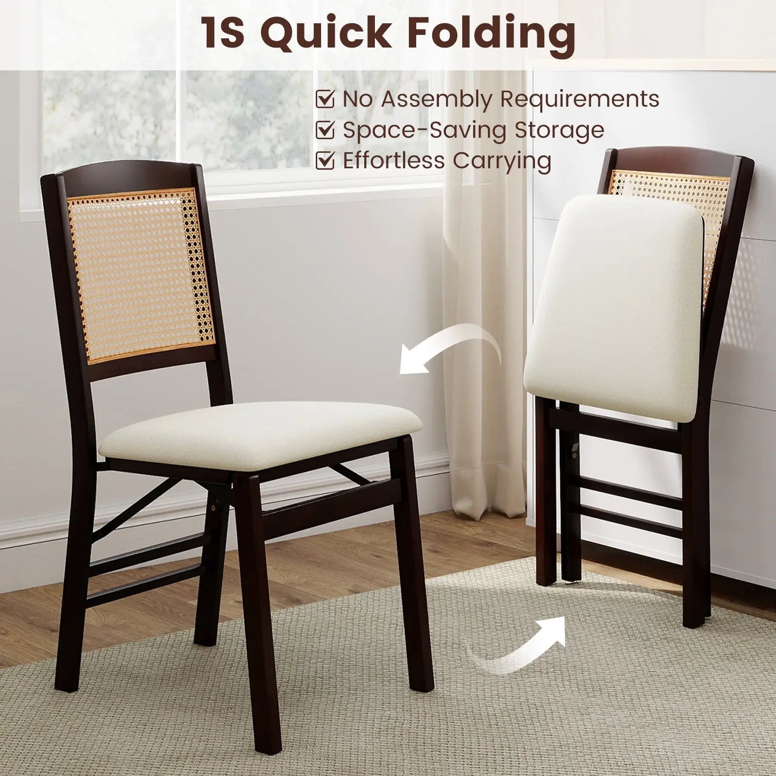 Folding Dining Chairs Set of 2 Rubber Wood Chairs with Linen Padded Seat by DirectDeals