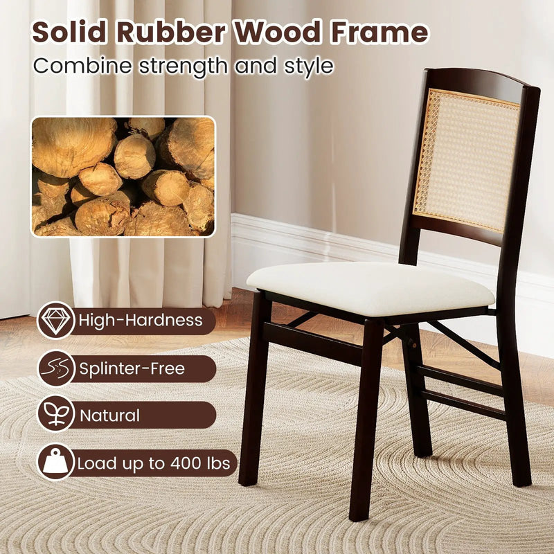 Folding Dining Chairs Set of 2 Rubber Wood Chairs with Linen Padded Seat by DirectDeals
