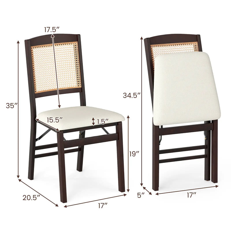 Folding Dining Chairs Set of 2 Rubber Wood Chairs with Linen Padded Seat by DirectDeals