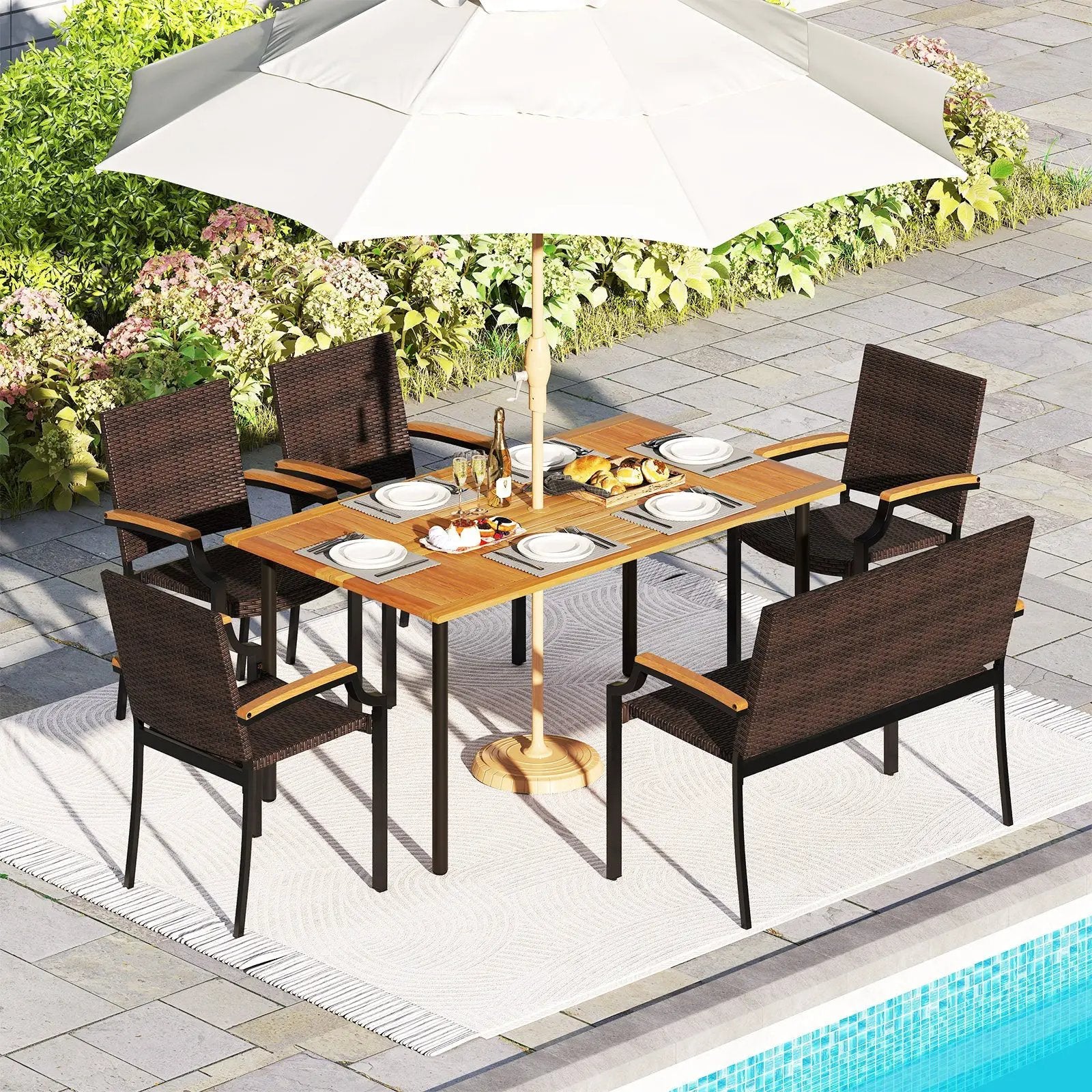 6 Pieces Outdoor Dining Set with Umbrella Hole by DirectDeals