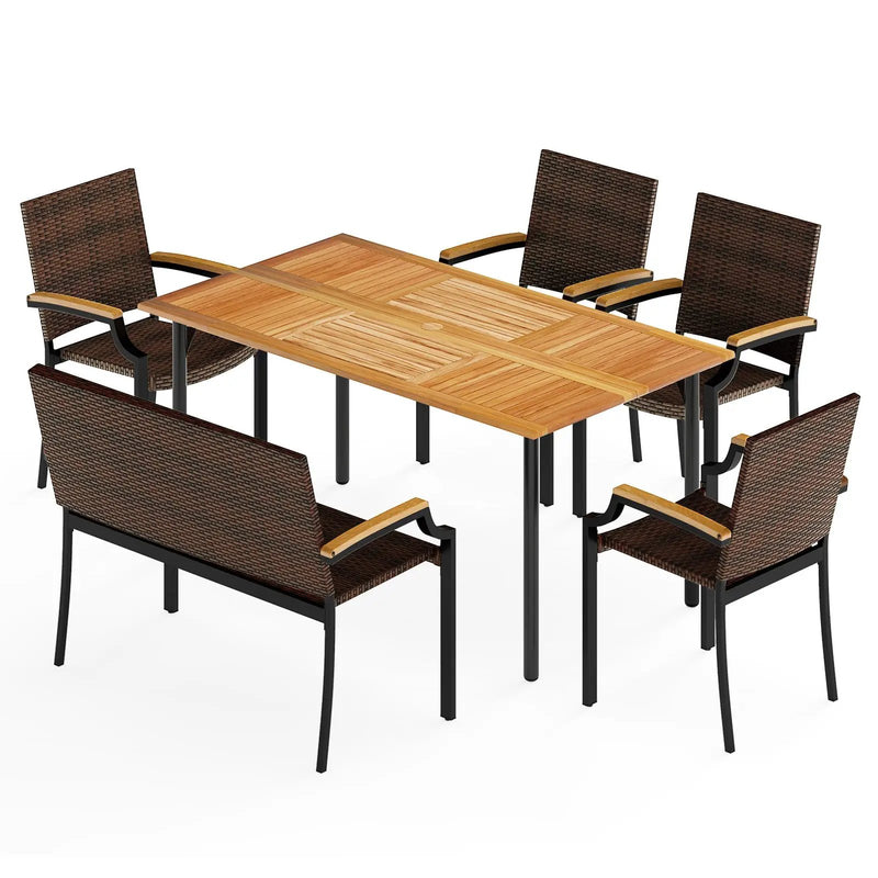6 Pieces Outdoor Dining Set with Umbrella Hole by DirectDeals