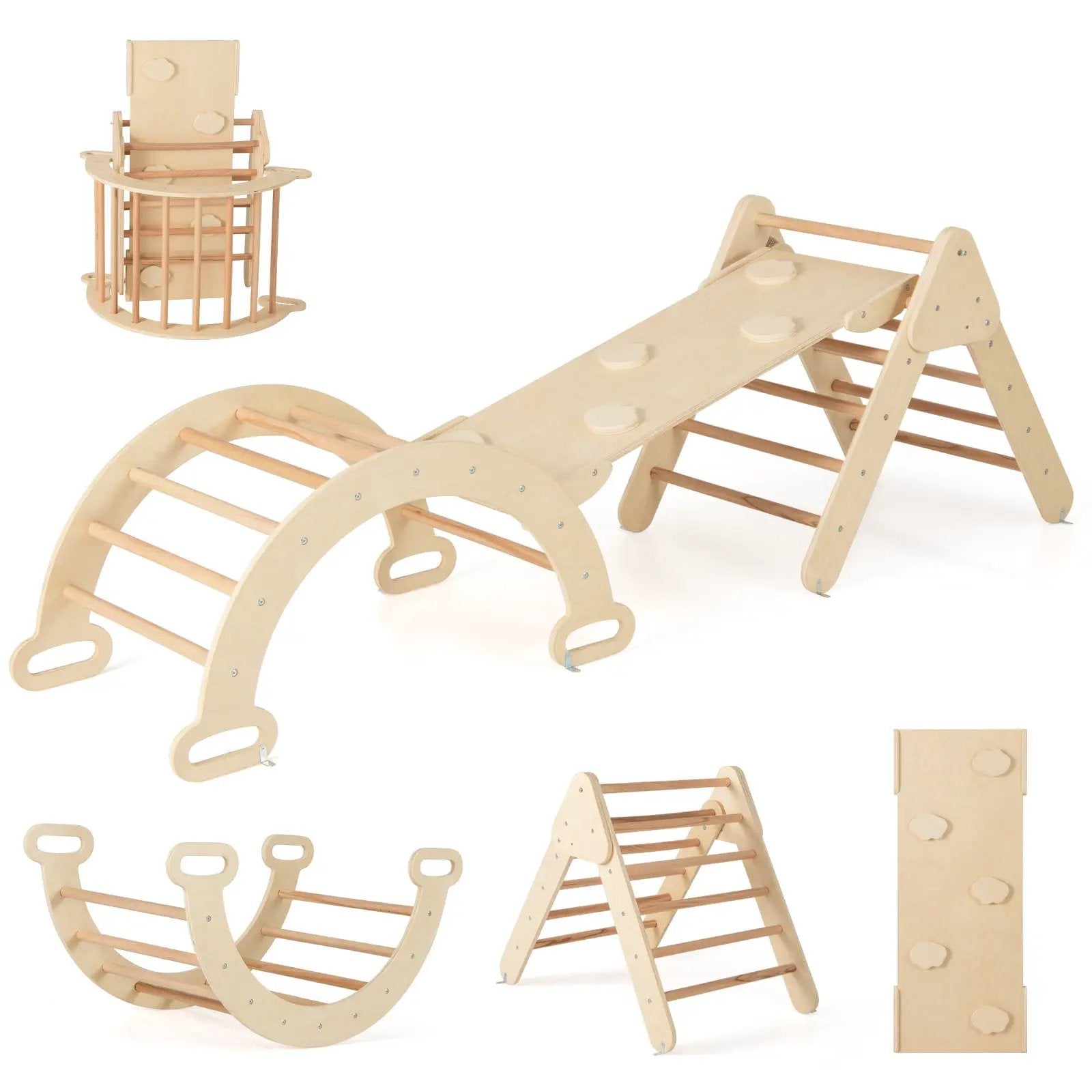 7-in-1 Pikler Triangle Set with 6-Piece Foam Blocks for Toddlers Indoor Playground by DirectDeals