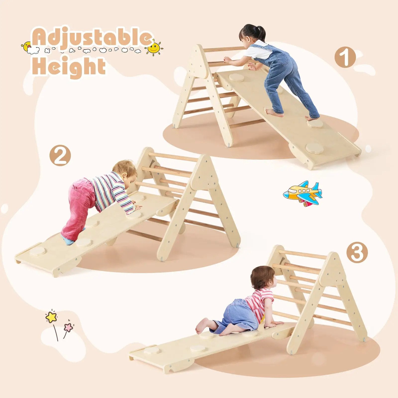7-in-1 Pikler Triangle Set with 6-Piece Foam Blocks for Toddlers Indoor Playground by DirectDeals