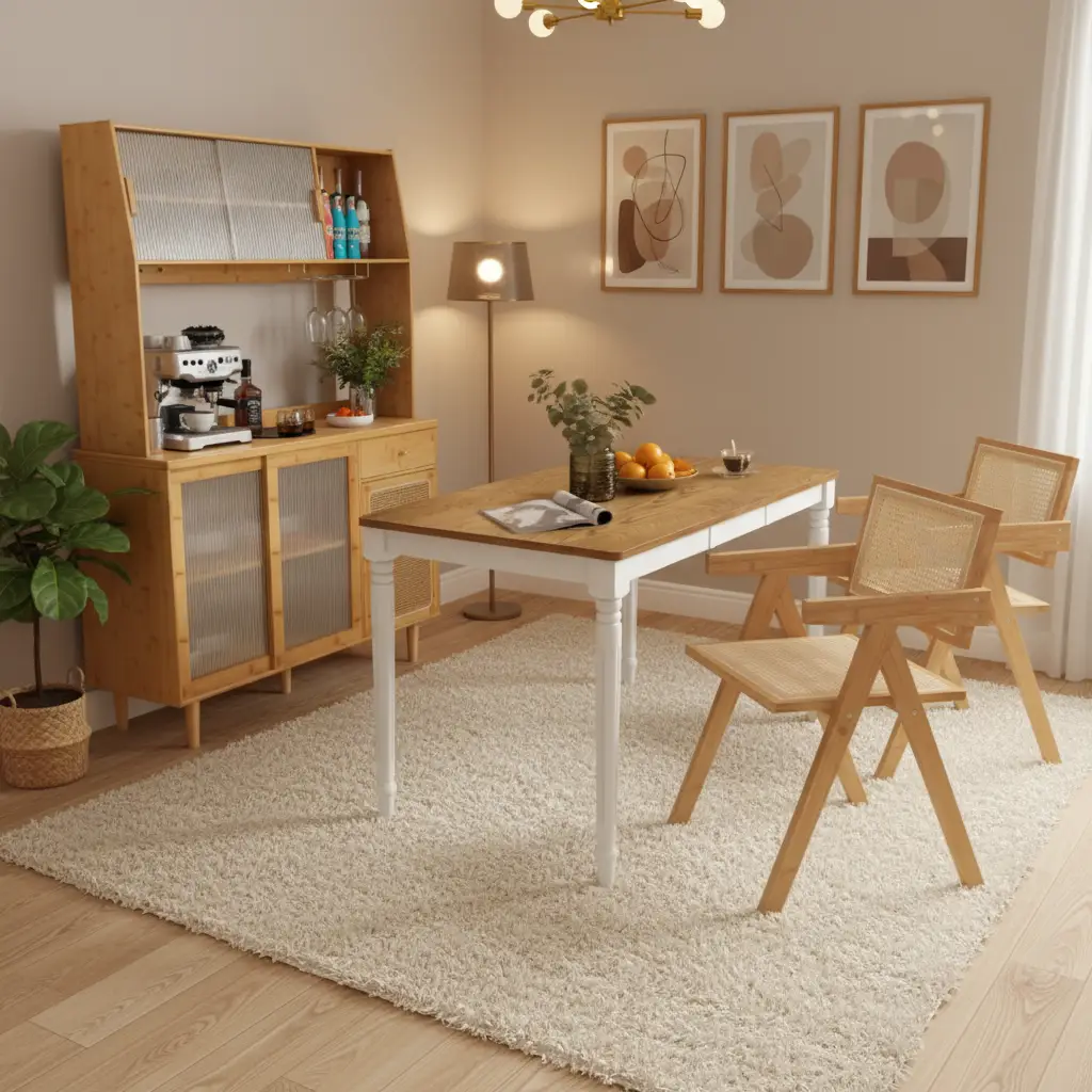 Kitchen Dining Set with Extendable Table 2 Rattan Accent Chairs and Kitchen Cabinet by DirectDeals