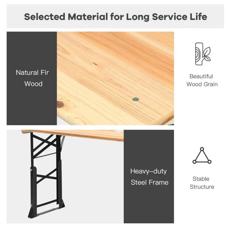 3-Piece Patio Picnic Table Set: Adjustable Wooden Picnic Table + Umbrella + Umbrella Base by DirectDeals