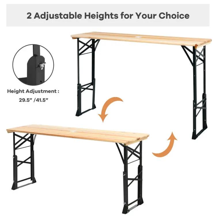 3-Piece Patio Picnic Table Set: Adjustable Wooden Picnic Table + Umbrella + Umbrella Base by DirectDeals