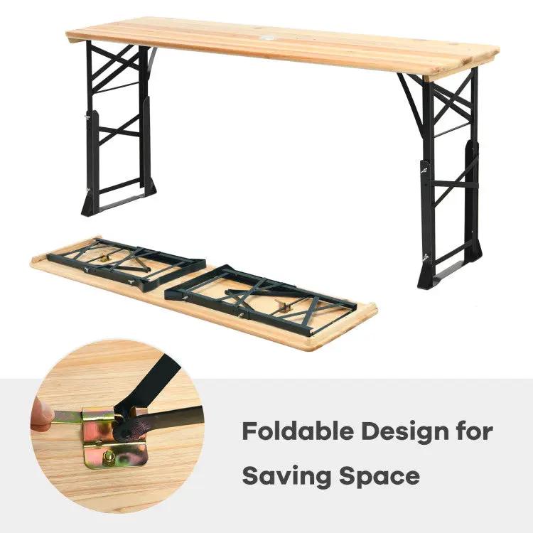 3-Piece Patio Picnic Table Set: Adjustable Wooden Picnic Table + Umbrella + Umbrella Base by DirectDeals