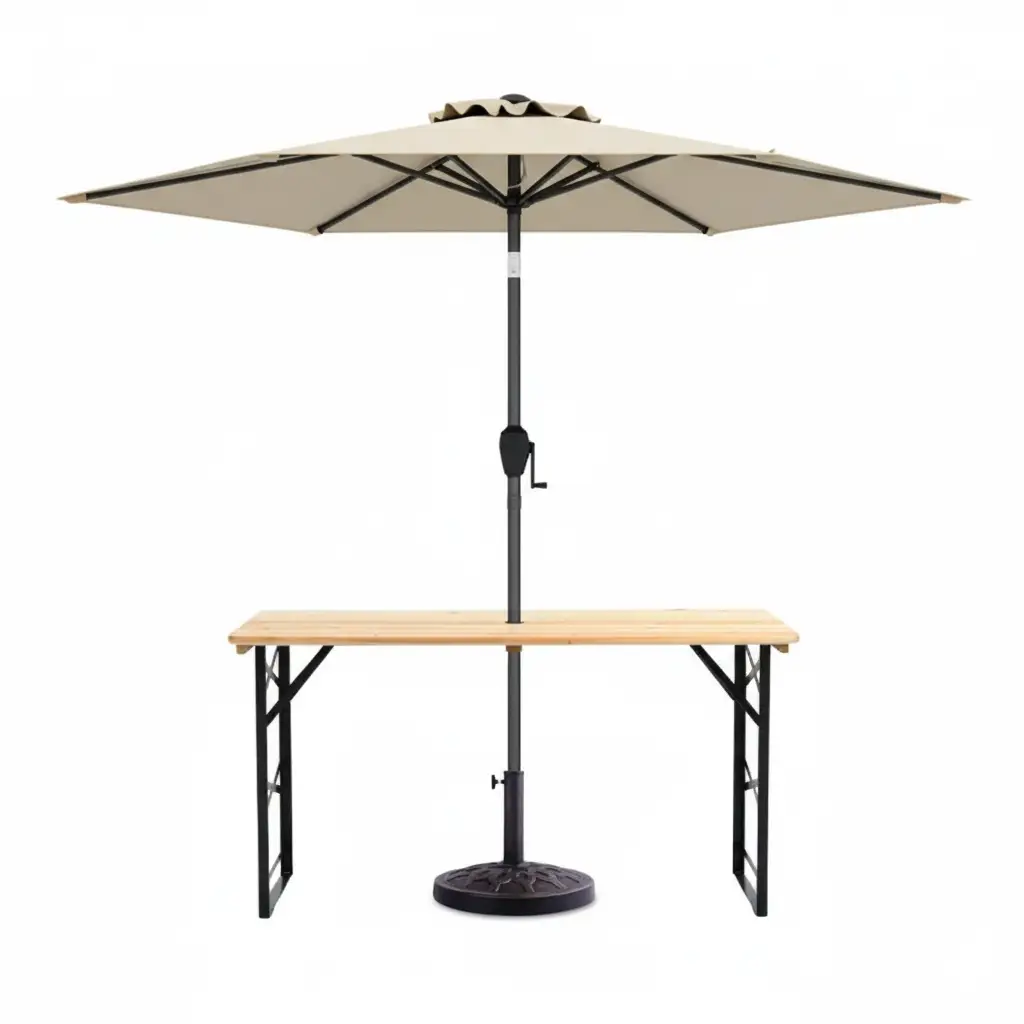 3-Piece Patio Picnic Table Set: Adjustable Wooden Picnic Table + Umbrella + Umbrella Base by DirectDeals