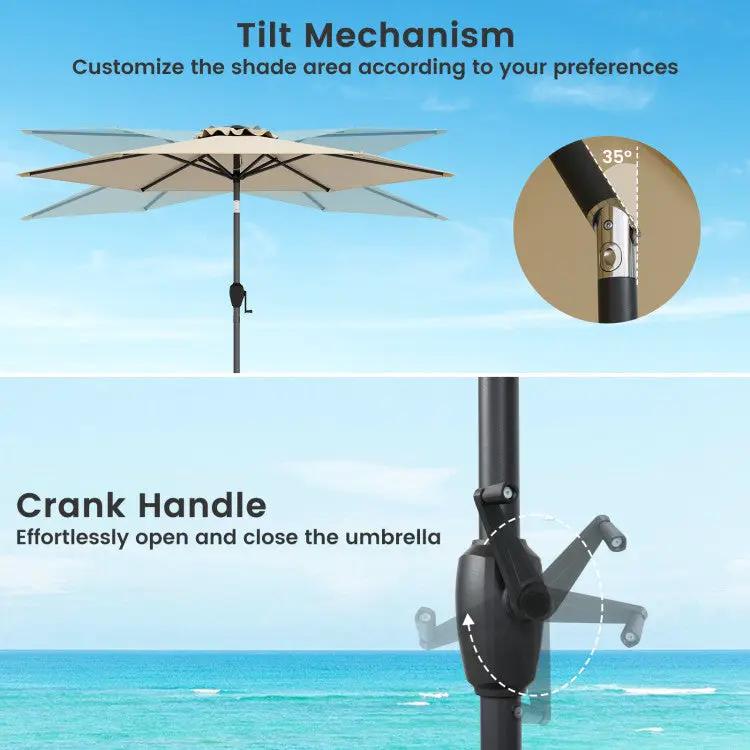 3-Piece Patio Picnic Table Set: Adjustable Wooden Picnic Table + Umbrella + Umbrella Base by DirectDeals