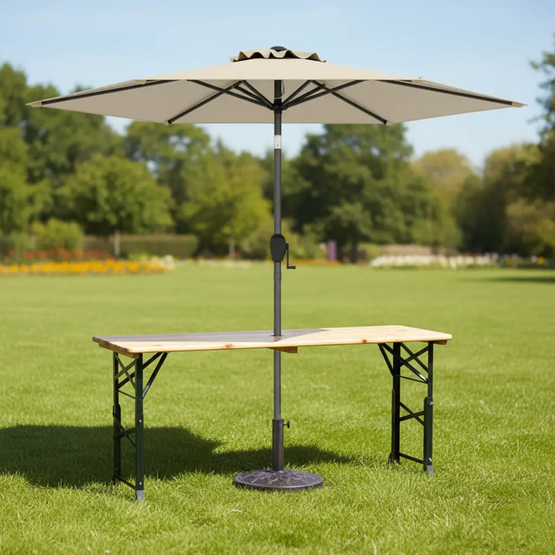 3-Piece Patio Picnic Table Set: Adjustable Wooden Picnic Table + Umbrella + Umbrella Base by DirectDeals