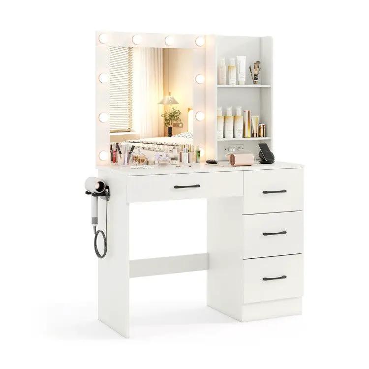 Bedroom Set with Lockable Mirrored Jewelry Cabinet and Vanity Desk by DirectDeals