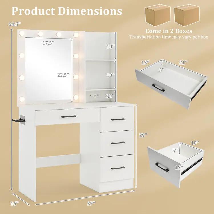 Bedroom Set with Lockable Mirrored Jewelry Cabinet and Vanity Desk by DirectDeals