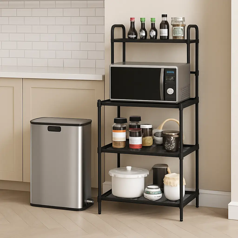 Kitchen Organization with 4-Tier Kitchen Microwave Storage Rack and Trash Can by DirectDeals