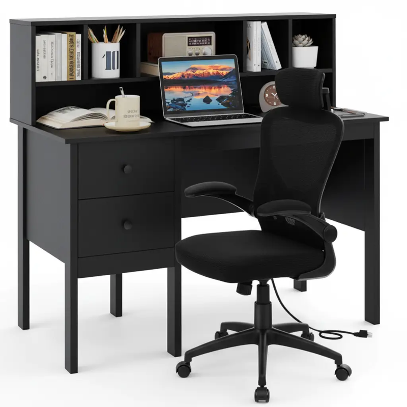 Black 48 inch Computer Desk and Ergonomic Mesh Office Chair Bundle for Home Office by DirectDeals