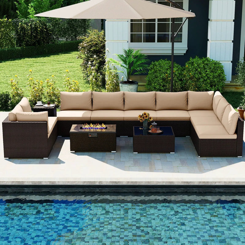 Outdoor PE Rattan Conversation Set with 32‚Äù Propane Fire Pit Table and Tank Holder by DirectDeals