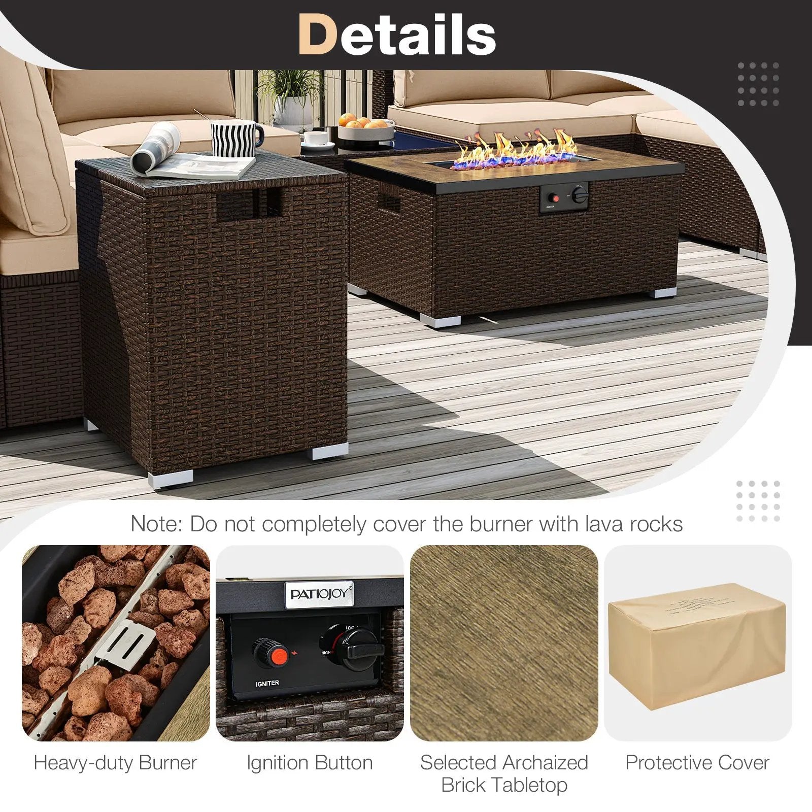 Outdoor PE Rattan Conversation Set with 32‚Äù Propane Fire Pit Table and Tank Holder by DirectDeals