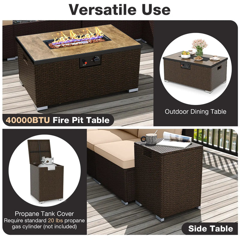 Outdoor PE Rattan Conversation Set with 32‚Äù Propane Fire Pit Table and Tank Holder by DirectDeals