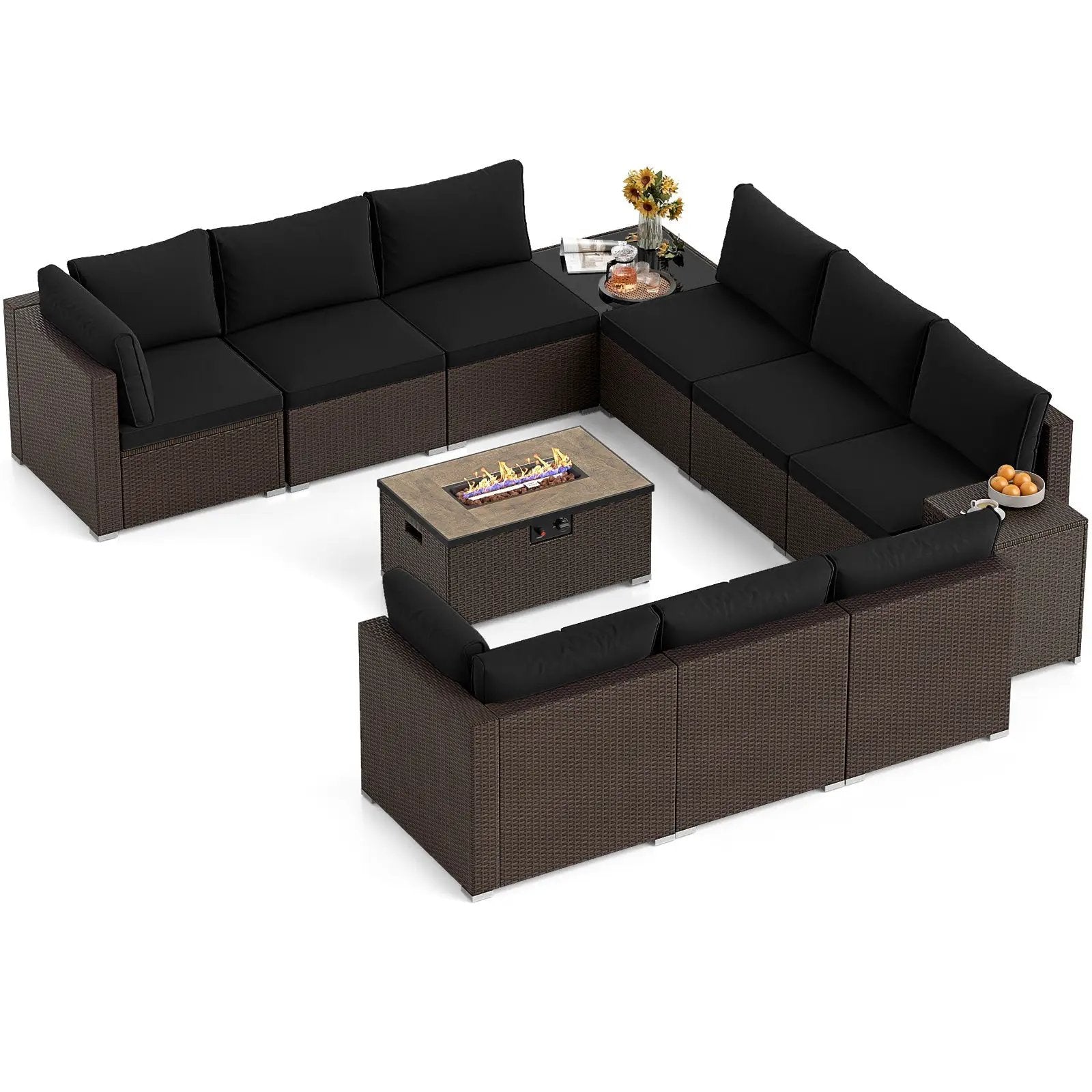 Outdoor PE Rattan Conversation Set with 32‚Äù Propane Fire Pit Table and Tank Holder by DirectDeals