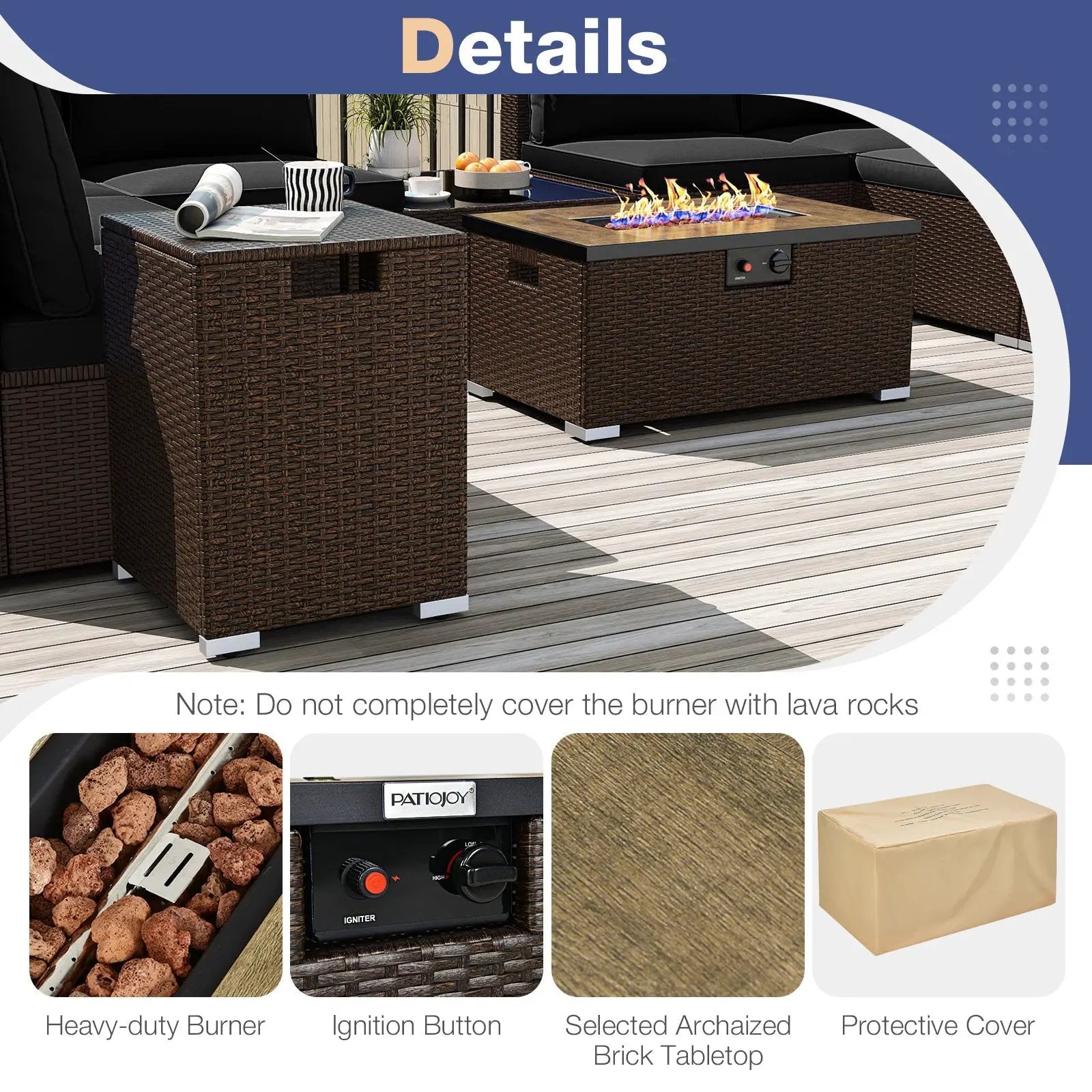 Outdoor PE Rattan Conversation Set with 32‚Äù Propane Fire Pit Table and Tank Holder by DirectDeals