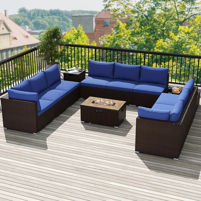 Outdoor PE Rattan Conversation Set with 32‚Äù Propane Fire Pit Table and Tank Holder by DirectDeals