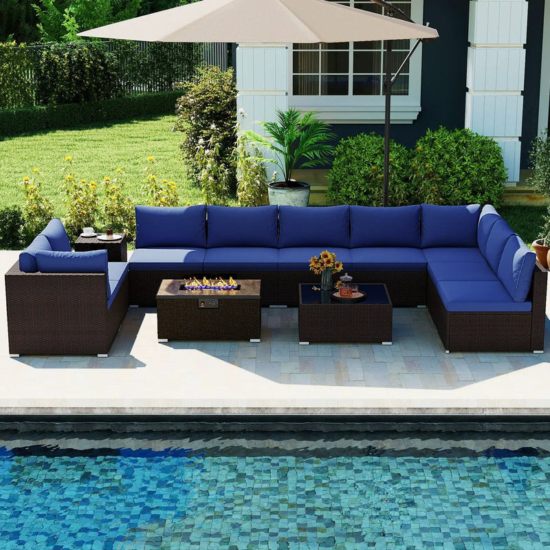 Outdoor PE Rattan Conversation Set with 32‚Äù Propane Fire Pit Table and Tank Holder by DirectDeals
