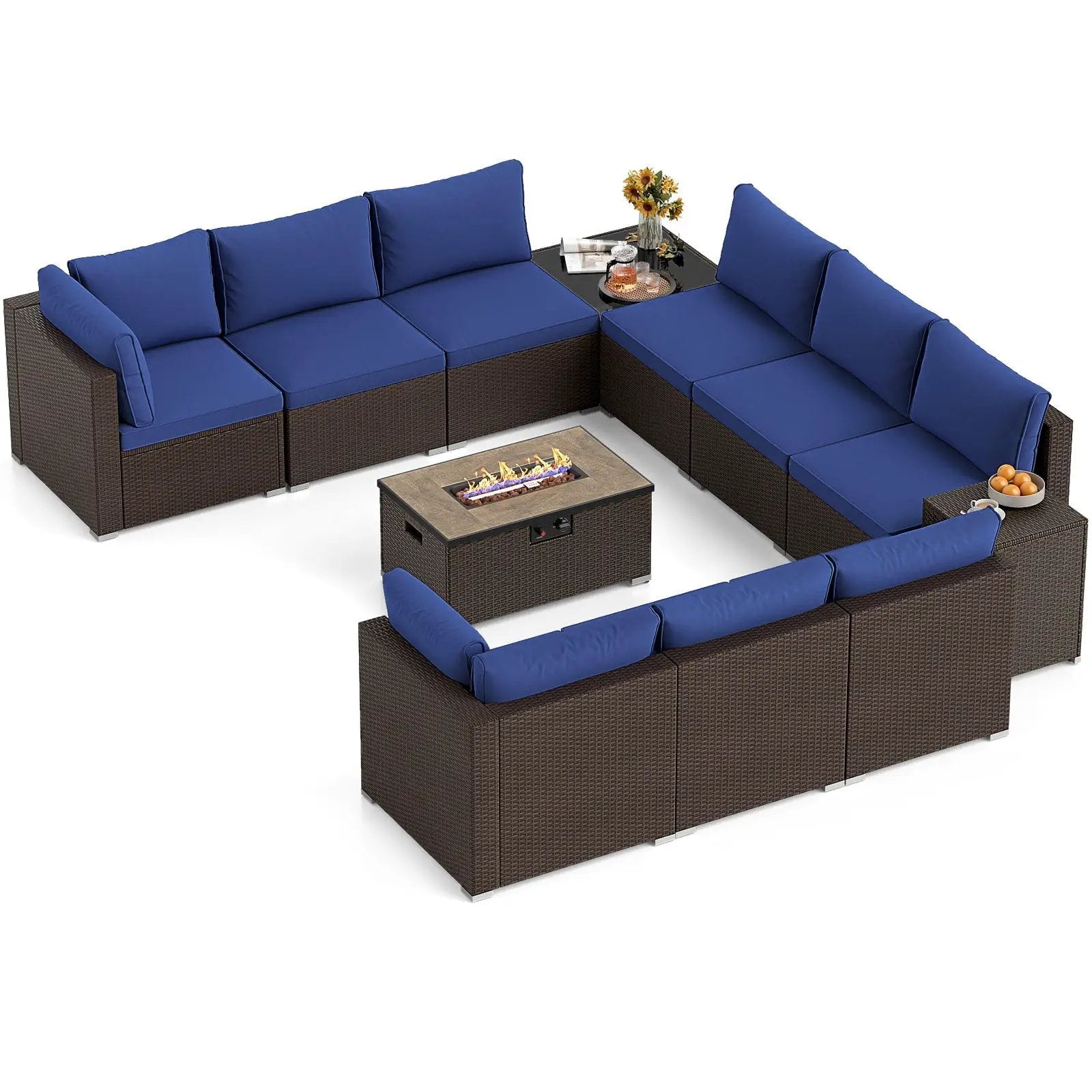 Outdoor PE Rattan Conversation Set with 32‚Äù Propane Fire Pit Table and Tank Holder by DirectDeals
