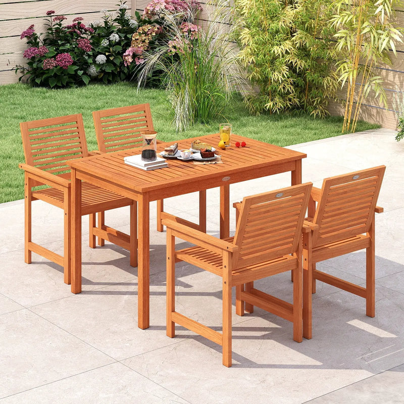 5 Pieces Patio Wood Dining Set Outdoor Rectangular Table and Chairs by DirectDeals