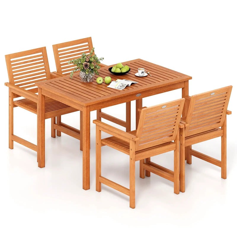 5 Pieces Patio Wood Dining Set Outdoor Rectangular Table and Chairs by DirectDeals