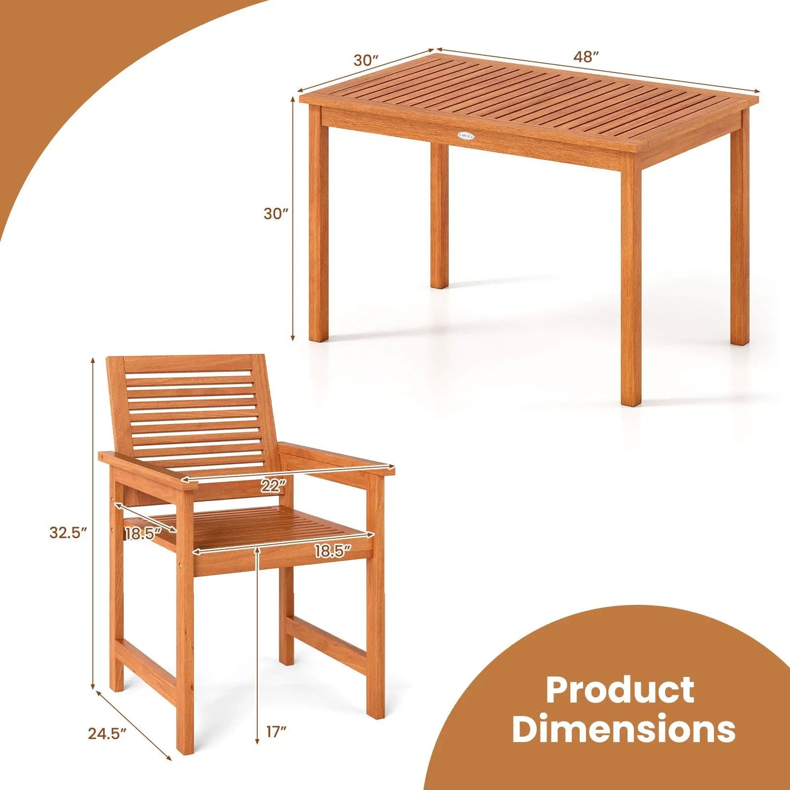 5 Pieces Patio Wood Dining Set Outdoor Rectangular Table and Chairs by DirectDeals