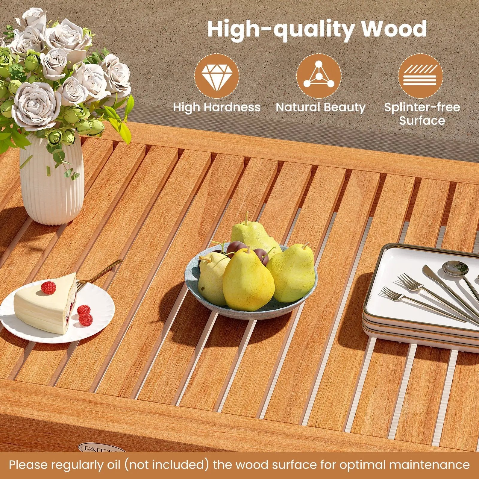 5 Pieces Patio Wood Dining Set Outdoor Rectangular Table and Chairs by DirectDeals