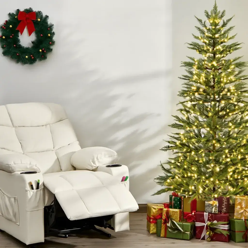 6.5FT Pre-Lit Christmas Tree & Beige Kids Recliner Chair Set Cozy Holiday Bundle by DirectDeals