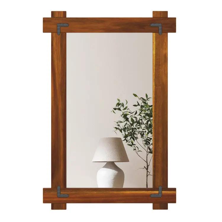 Acacia Wood Mirror & Electric Fireplace TV Stand Set - Rustic Vintage Home Heating Bundle by DirectDeals