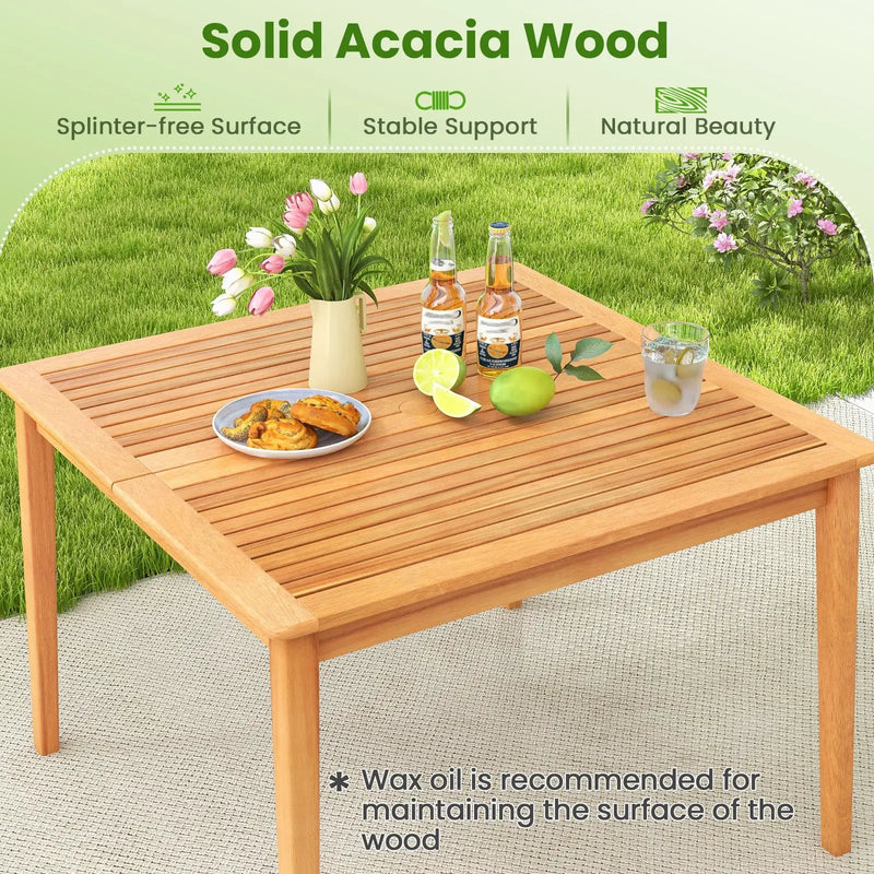 5-Pieces Patio Dining Table Set Wood Square Dining Table with 4 Chairs and Slatted Tabletop by DirectDeals