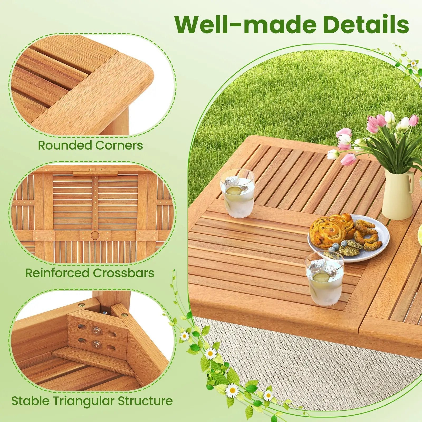 9-Pieces Patio Dining Table Set Wood Rectangular Dining Table with 8 Chairs and Slatted Tabletop by DirectDeals