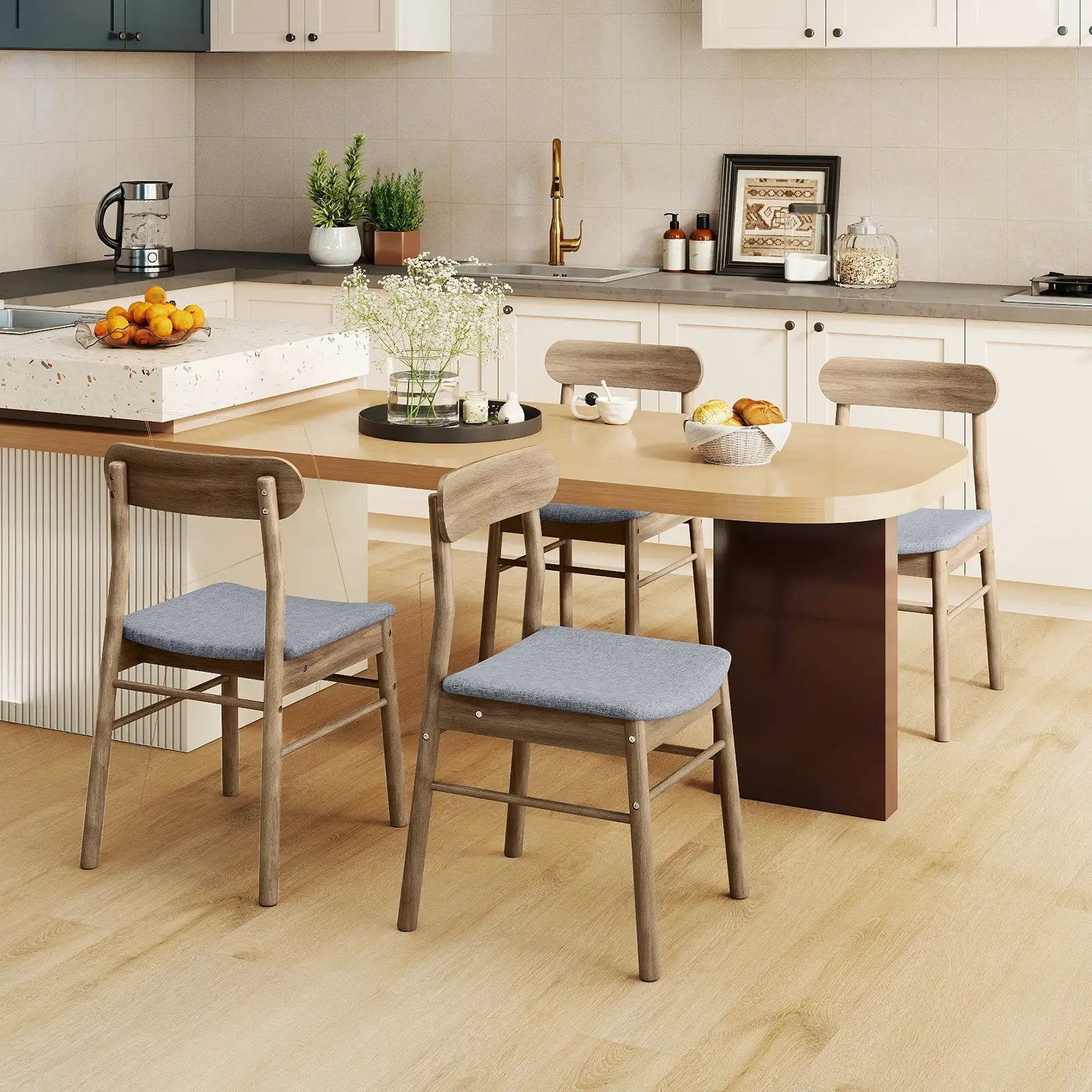 Fabric Upholstered Kitchen Armless Dining Chairs with Rubber Wood Frame Set of 4-Oak by DirectDeals
