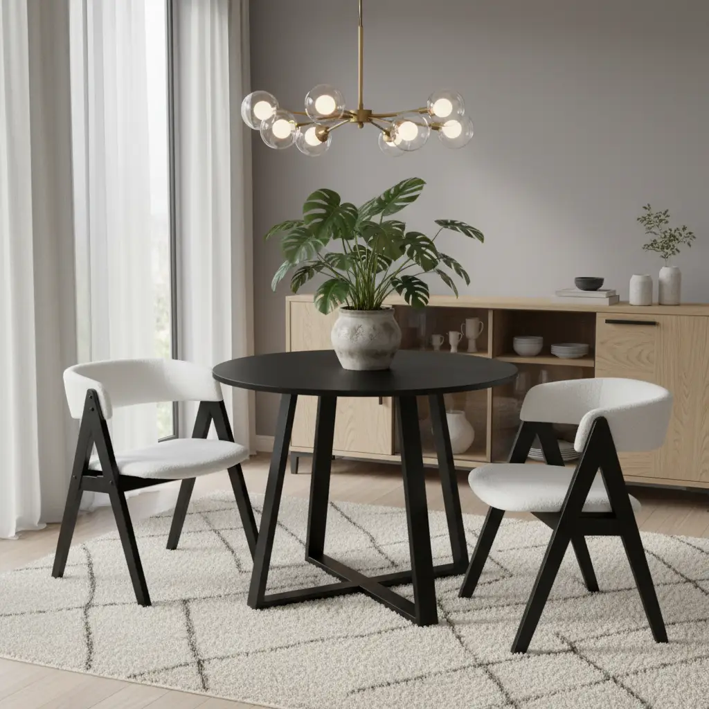 3-Piece Mid-Century Dining Set with 36‚Äù Round Pedestal Table and 2 Sherpa Upholstered Chairs by DirectDeals