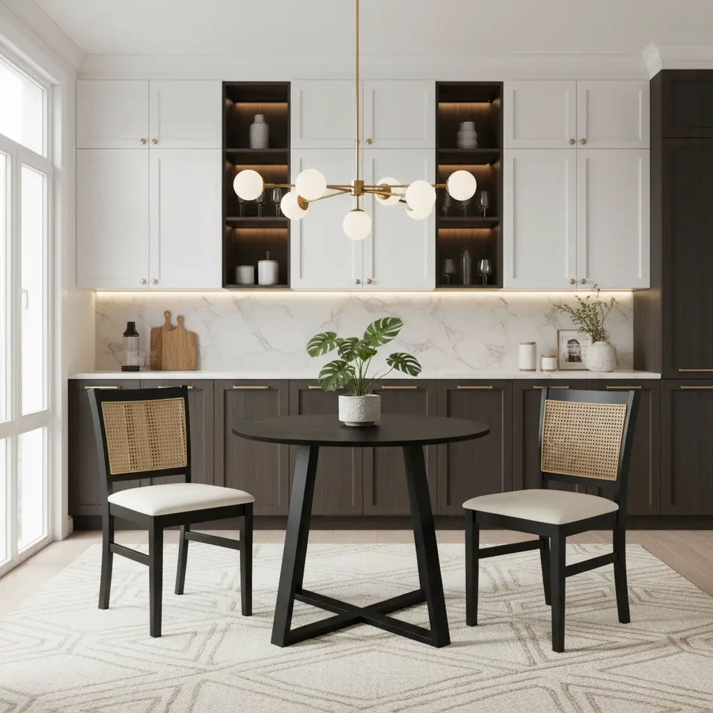 3-Piece Mid-Century Dining Set with 36‚Äù Round Pedestal Table and 2 Farmhouse Rattan Dining Chairs by DirectDeals