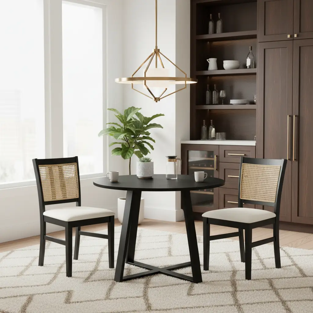 3-Piece Mid-Century Dining Set with 36‚Äù Round Pedestal Table and 2 Farmhouse Rattan Dining Chairs by DirectDeals