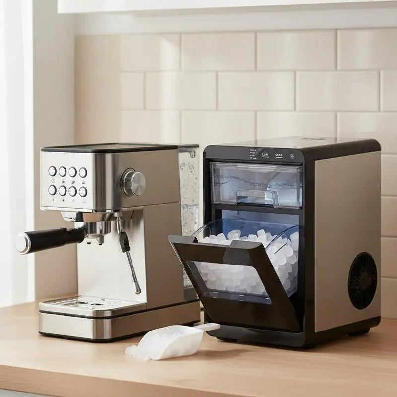 Premium Ice and Coffee Duo CNN-Acclaimed Nugget Ice Maker and 20-Bar Stainless Espresso Machine by DirectDeals