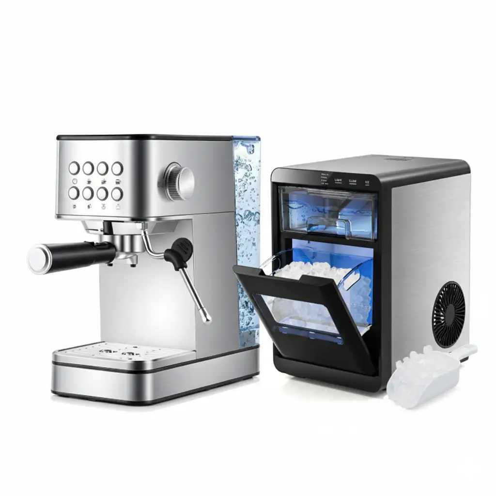 Premium Ice and Coffee Duo CNN-Acclaimed Nugget Ice Maker and 20-Bar Stainless Espresso Machine by DirectDeals