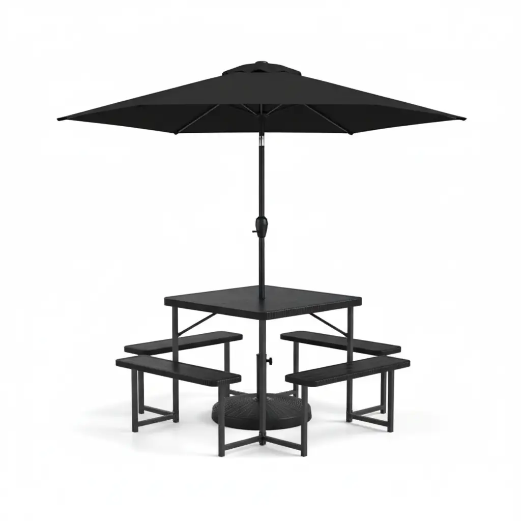 Outdoor Picnic Table Bench Set with Umbrella and Base for 4-8 People by DirectDeals