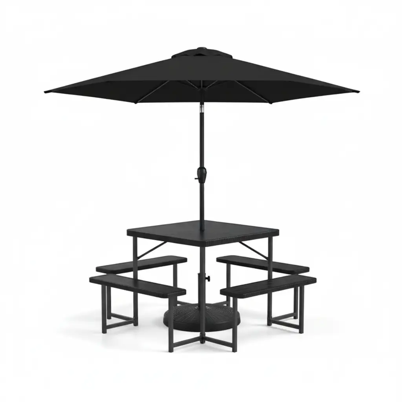 Outdoor Picnic Table Bench Set with Umbrella and Base for 4-8 People by DirectDeals