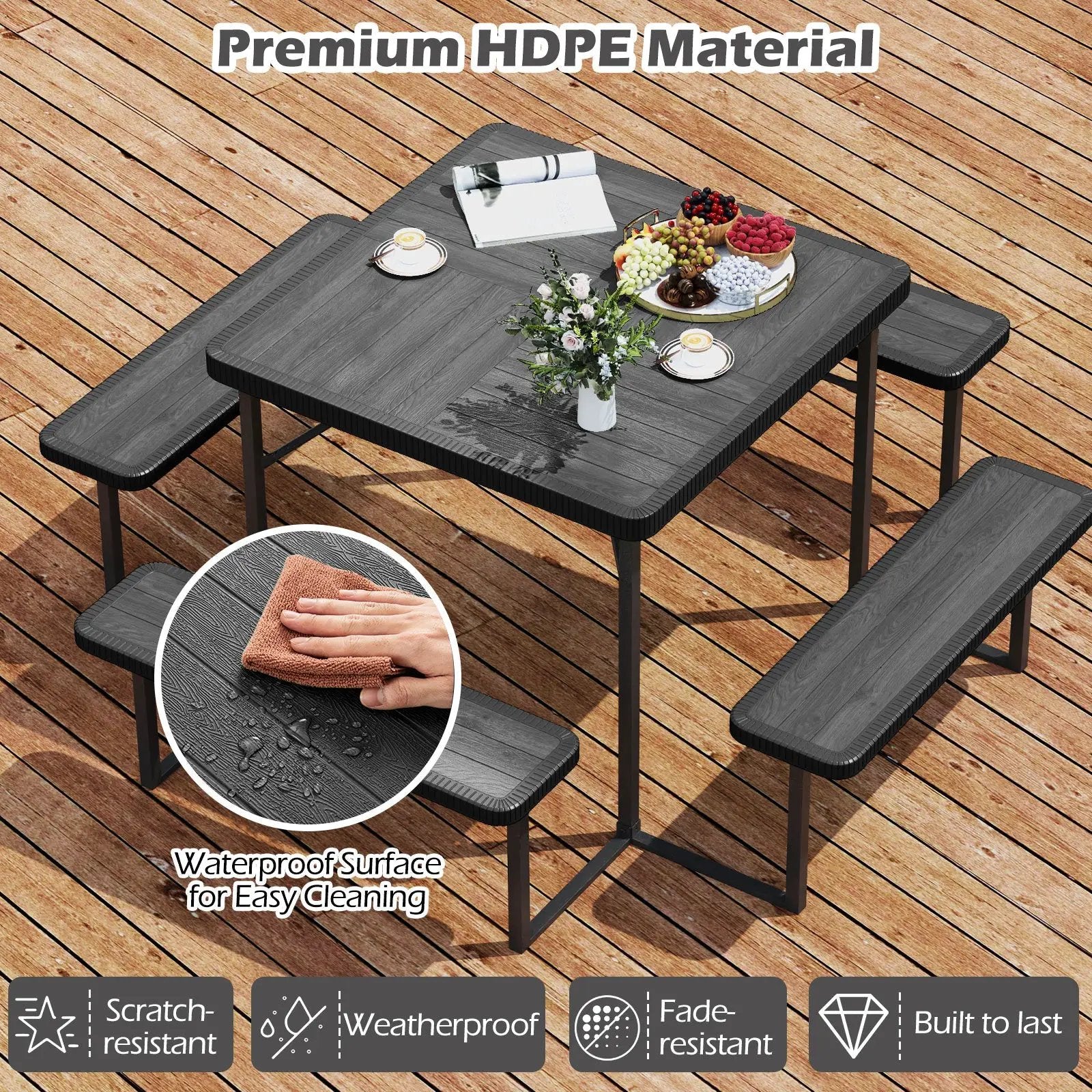 Outdoor Picnic Table Bench Set with Umbrella and Base for 4-8 People by DirectDeals