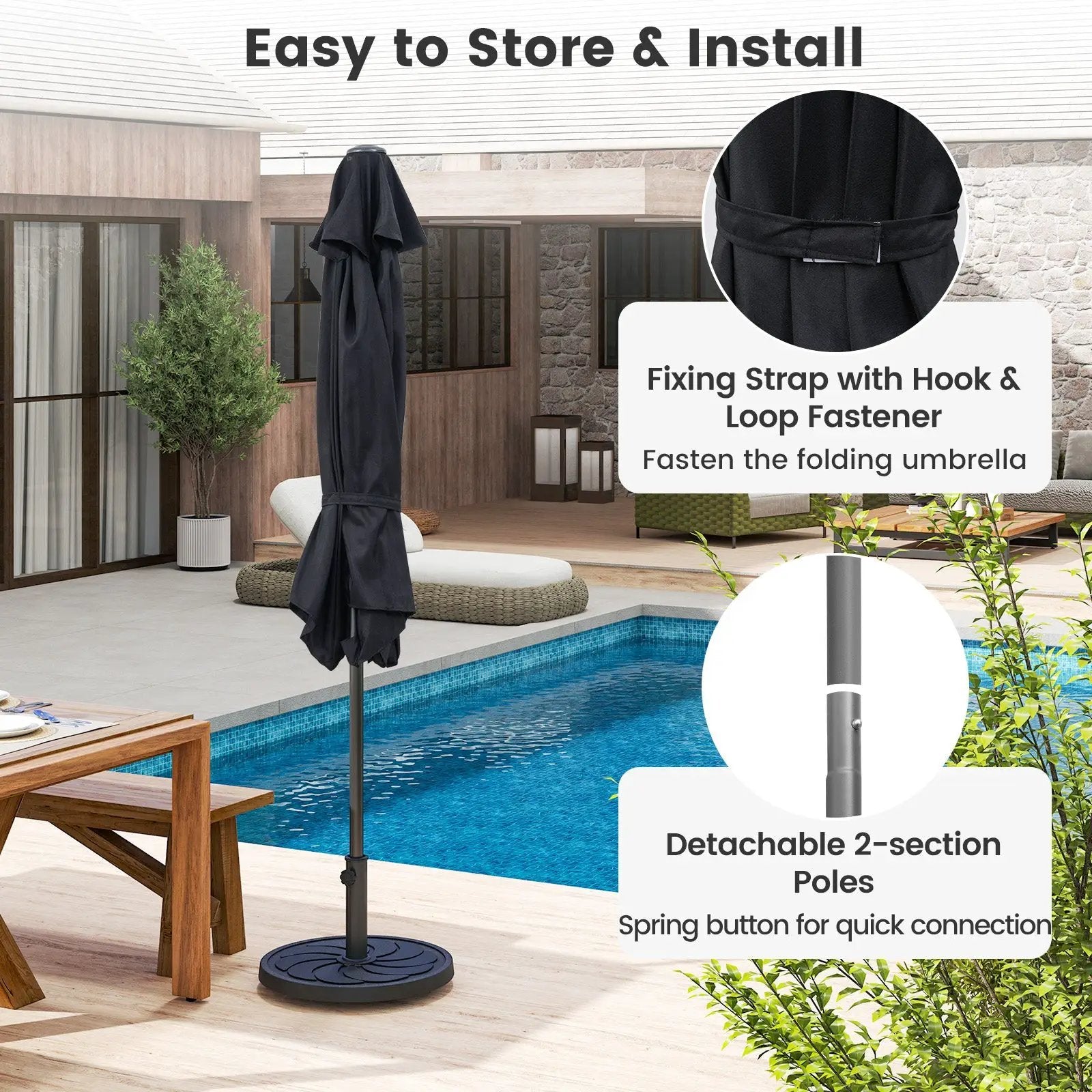 Outdoor Picnic Table Bench Set with Umbrella and Base for 4-8 People by DirectDeals